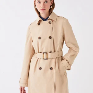 LCWAIKIKI Classic Beige Women's Jacket Collar Plain Trench Coat