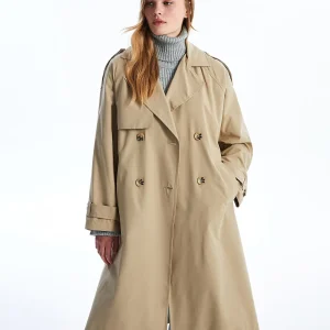 LCW Vision Beige Women's Jacket Collar Plain Trench Coat